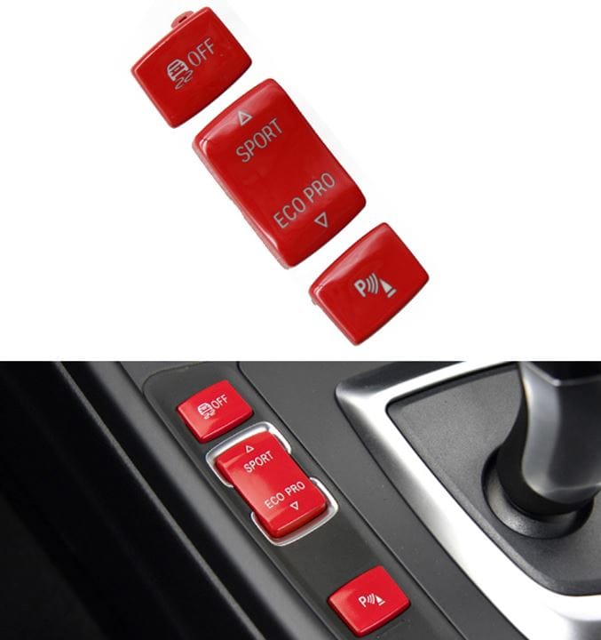 Conjunto 3 Botões Vermelhos Régua Sport  BMW Série 1/2/3/4 F20 F30 F33 F36